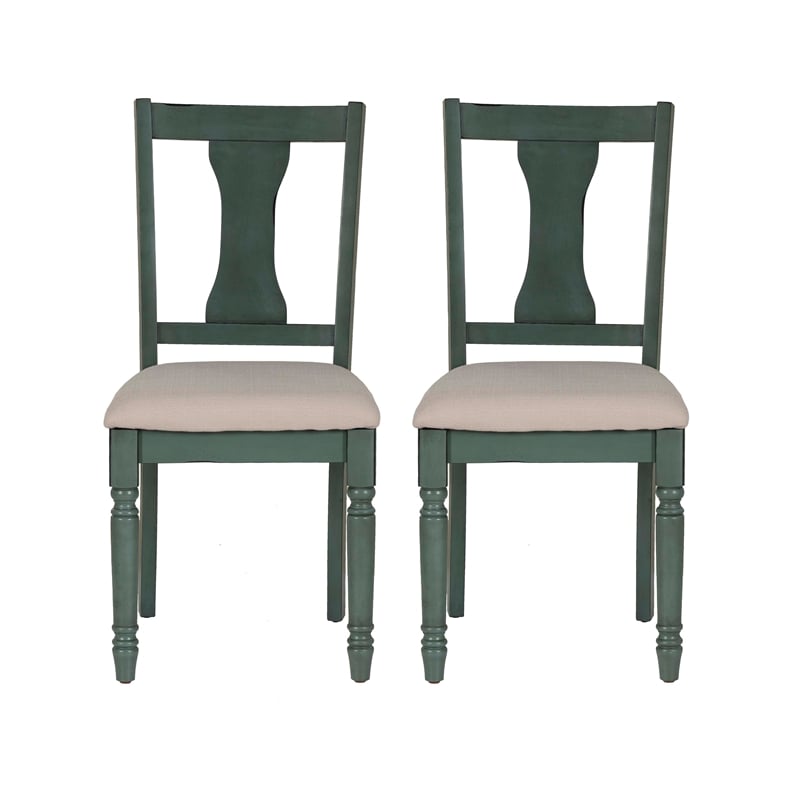 Linon Willow Wood Set of Two Upholstered Dining Side Chairs in Teal Blue