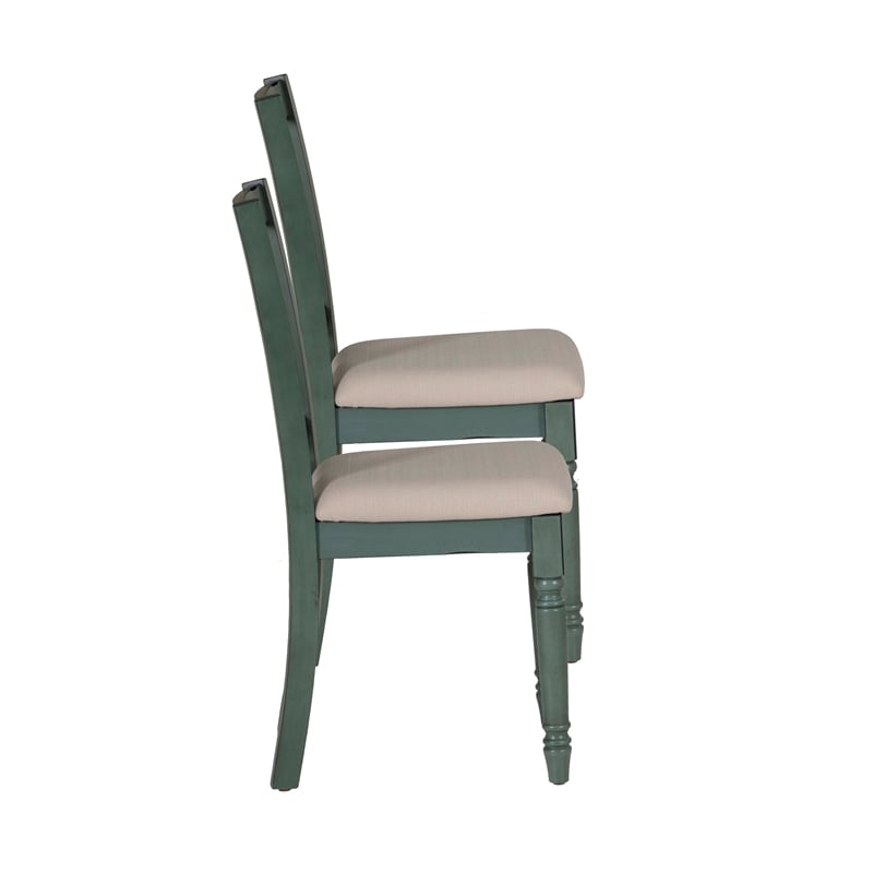 Linon Willow Wood Set of Two Upholstered Dining Side Chairs in Teal Blue