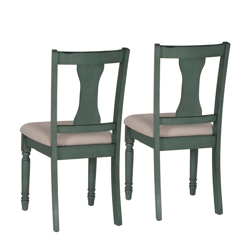 Linon Willow Wood Set of Two Upholstered Dining Side Chairs in Teal Blue