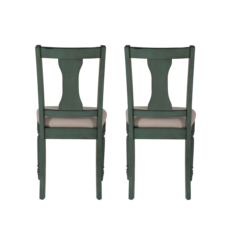 Linon Willow Wood Set of Two Upholstered Dining Side Chairs in Teal Blue