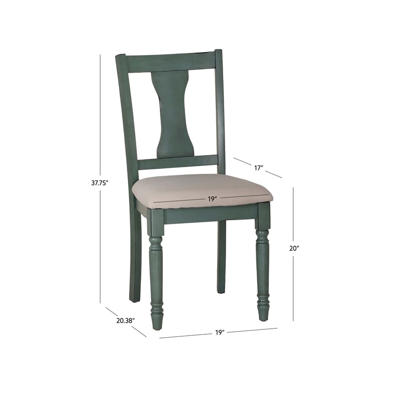 Linon Willow Wood Set of Two Upholstered Dining Side Chairs in Teal Blue