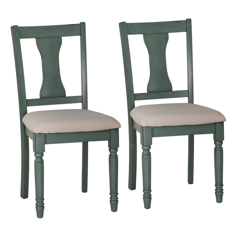 Linon Willow Wood Set of Two Upholstered Dining Side Chairs in Teal Blue