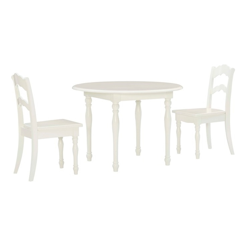 Linon Madi Youth Wood Table and Two Chair Set in Vanilla White