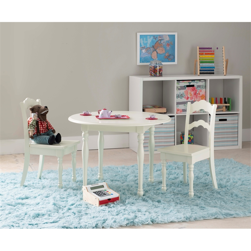 Linon Madi Youth Wood Table and Two Chair Set in Vanilla White