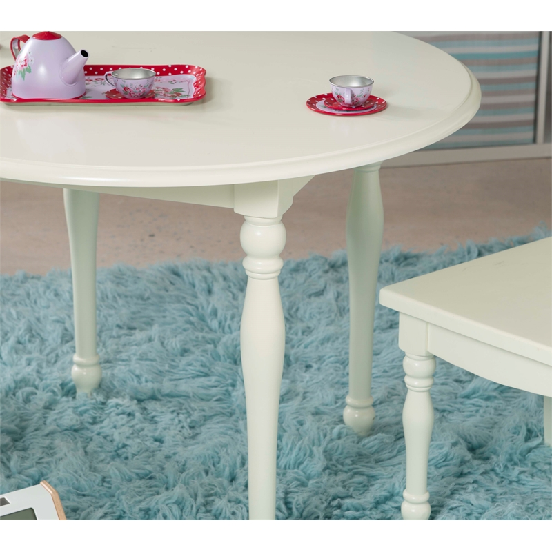 Linon Madi Youth Wood Table and Two Chair Set in Vanilla White