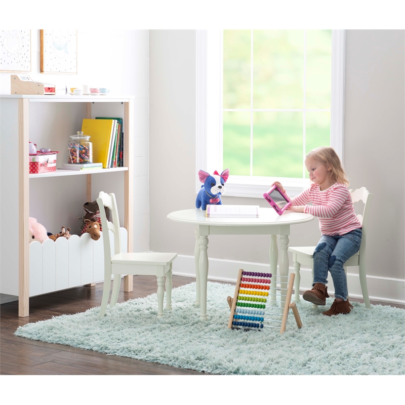 Linon Madi Youth Wood Table and Two Chair Set in Vanilla White
