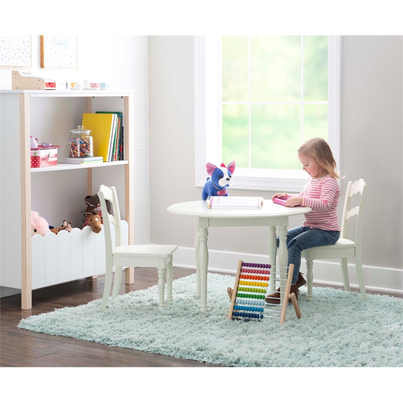Linon Madi Youth Wood Table and Two Chair Set in Vanilla White