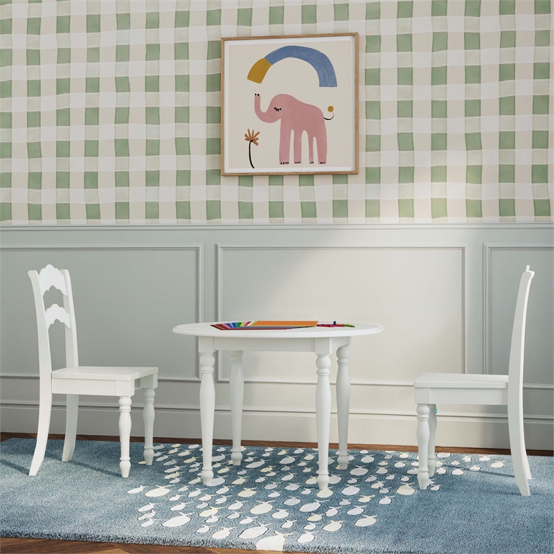 Linon Madi Youth Wood Table and Two Chair Set in Vanilla White