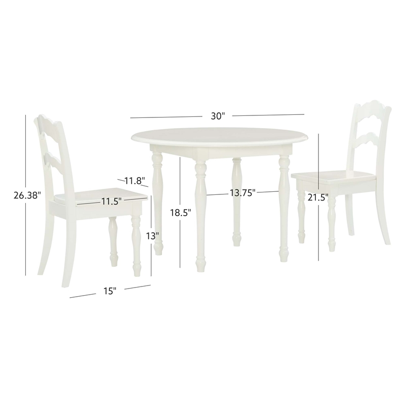 Linon Madi Youth Wood Table and Two Chair Set in Vanilla White