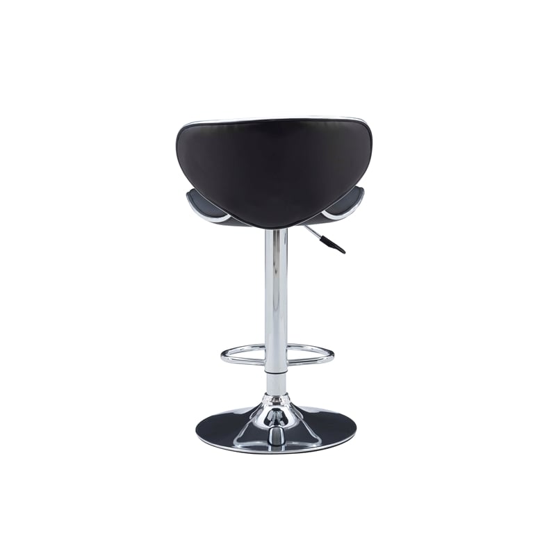 Linon Chrome Faux Leather Round Back Swivel Adjustable Gaslift Barstool in Black
