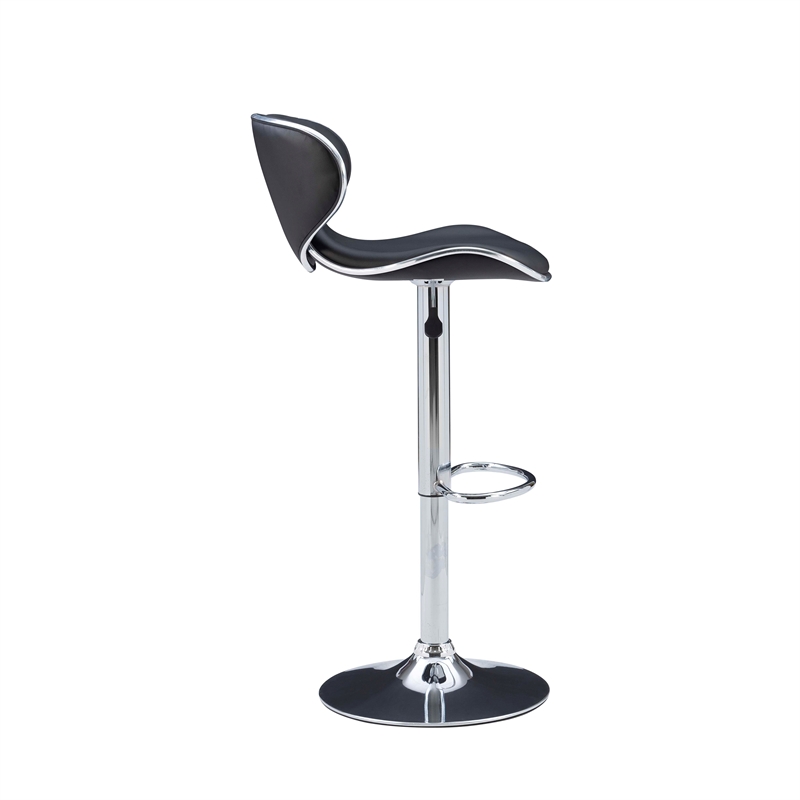 Linon Chrome Faux Leather Round Back Swivel Adjustable Gaslift Barstool in Black