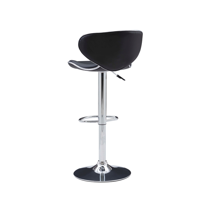 Linon Chrome Faux Leather Round Back Swivel Adjustable Gaslift Barstool in Black