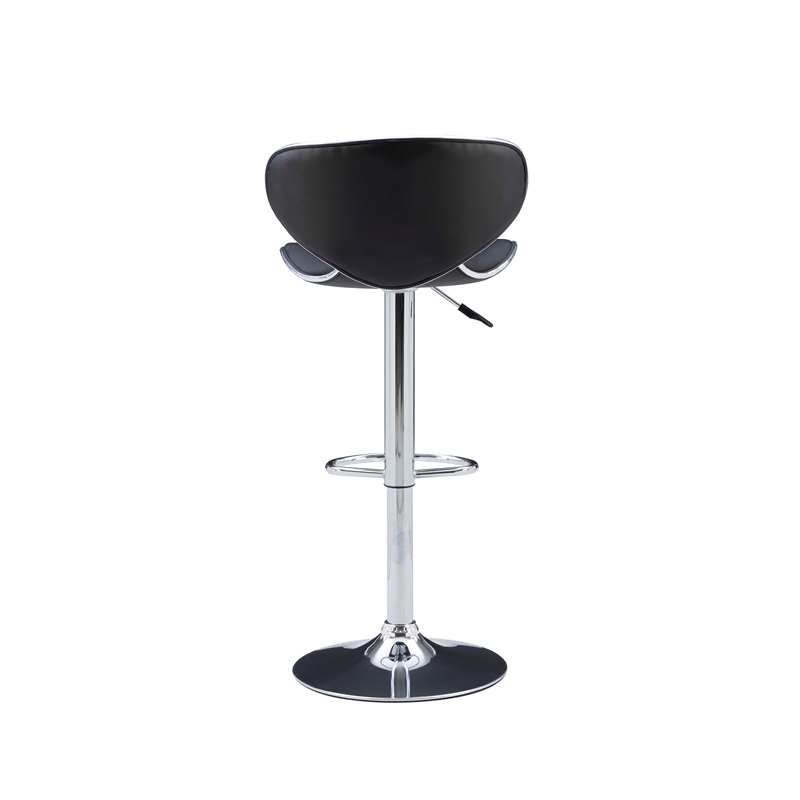 Linon Chrome Faux Leather Round Back Swivel Adjustable Gaslift Barstool in Black