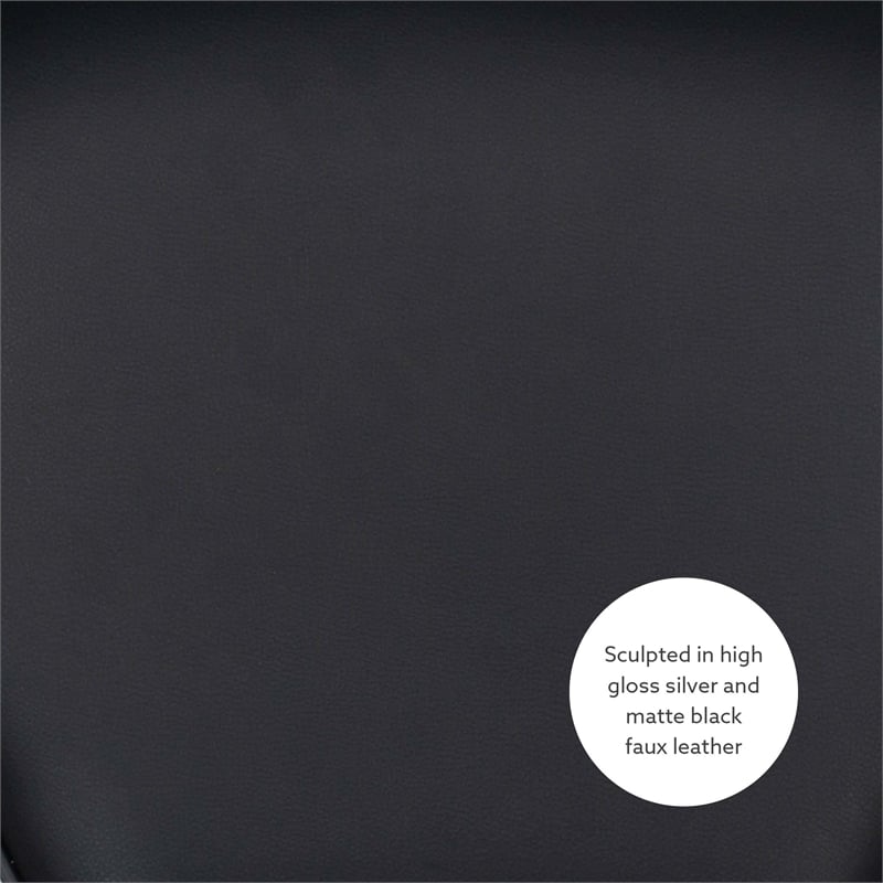 Linon Chrome Faux Leather Round Back Swivel Adjustable Gaslift Barstool in Black