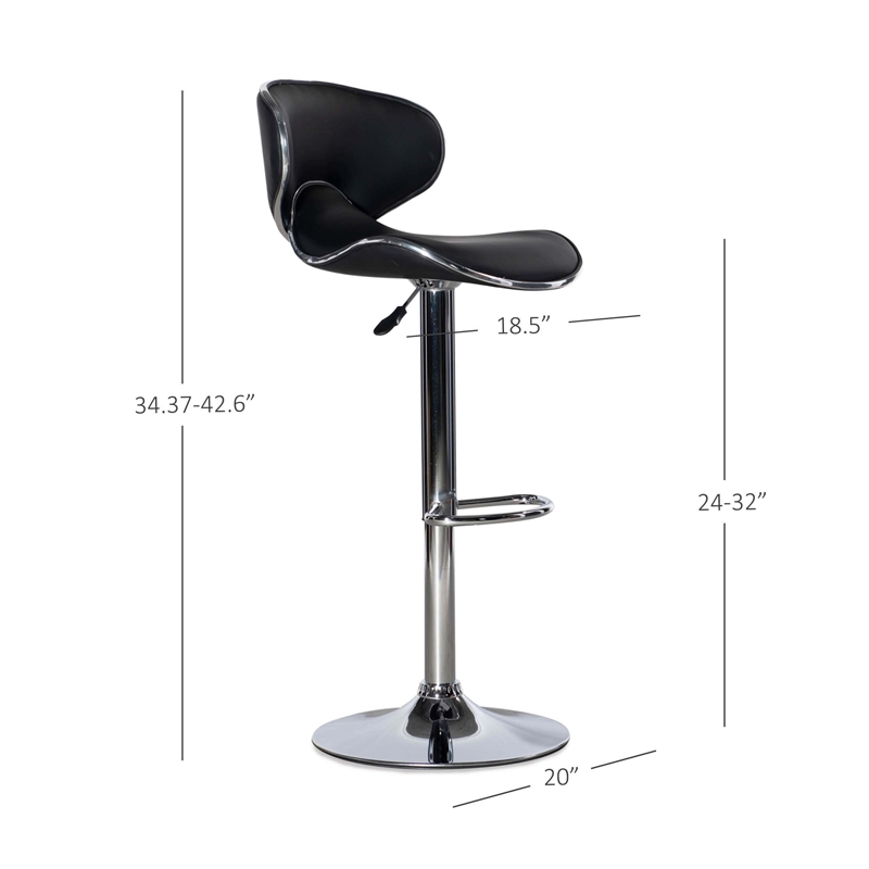 Linon Chrome Faux Leather Round Back Swivel Adjustable Gaslift Barstool in Black
