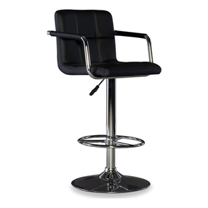 Linon Chrome Quilted Faux Leather Gas Lift Swivel Bar Stool with Arms in Black