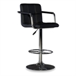 Linon Chrome Quilted Faux Leather Gas Lift Swivel Bar Stool with Arms in Black