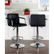 Linon Chrome Quilted Faux Leather Gas Lift Swivel Bar Stool with Arms in Black