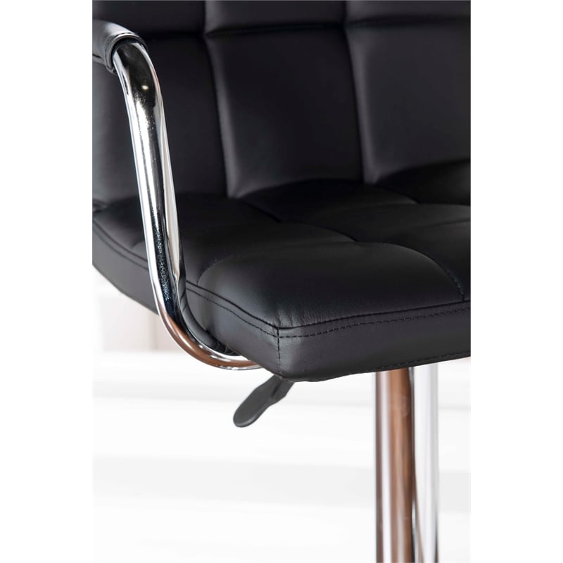 Linon Chrome Quilted Faux Leather Gas Lift Swivel Bar Stool with Arms in Black