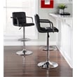 Linon Chrome Quilted Faux Leather Gas Lift Swivel Bar Stool with Arms in Black