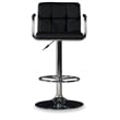 Linon Chrome Quilted Faux Leather Gas Lift Swivel Bar Stool with Arms in Black