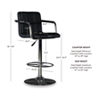 Linon Chrome Quilted Faux Leather Gas Lift Swivel Bar Stool with Arms in Black