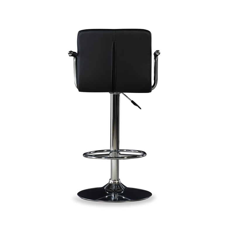 Linon Chrome Quilted Faux Leather Gas Lift Swivel Bar Stool with Arms in Black