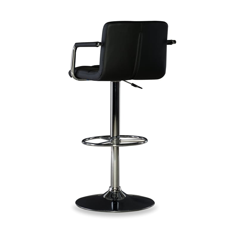 Linon Chrome Quilted Faux Leather Gas Lift Swivel Bar Stool with Arms in Black