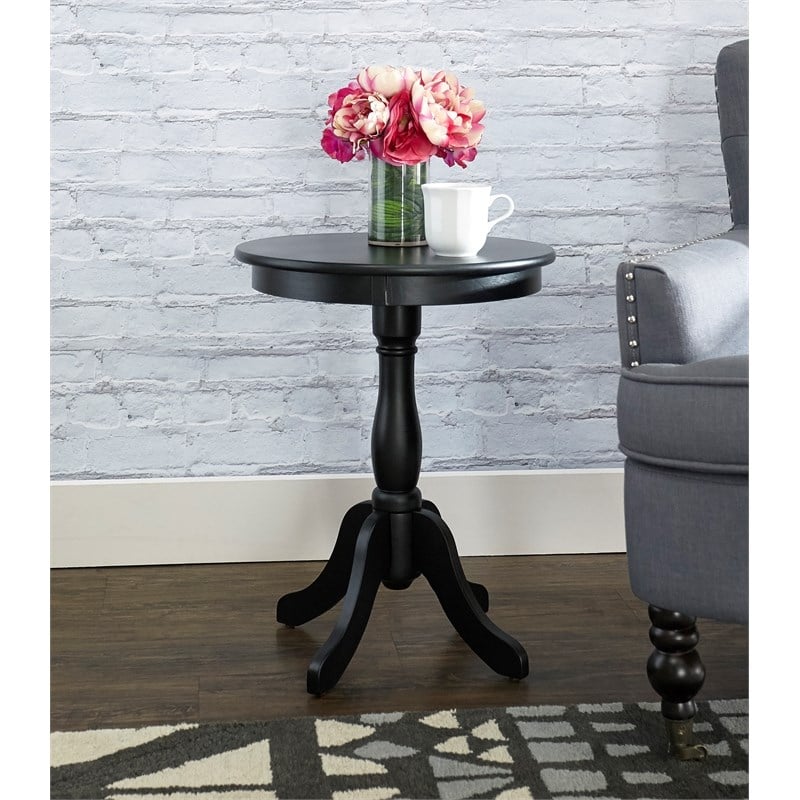 Linon Palmetto Round Pedestal Accent Table in Black Painted Wood