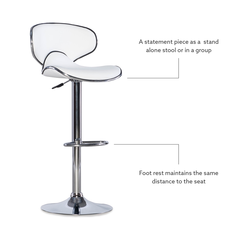 Linon Adjustable Faux Leather & Metal Swivel Barstool in White/Chrome