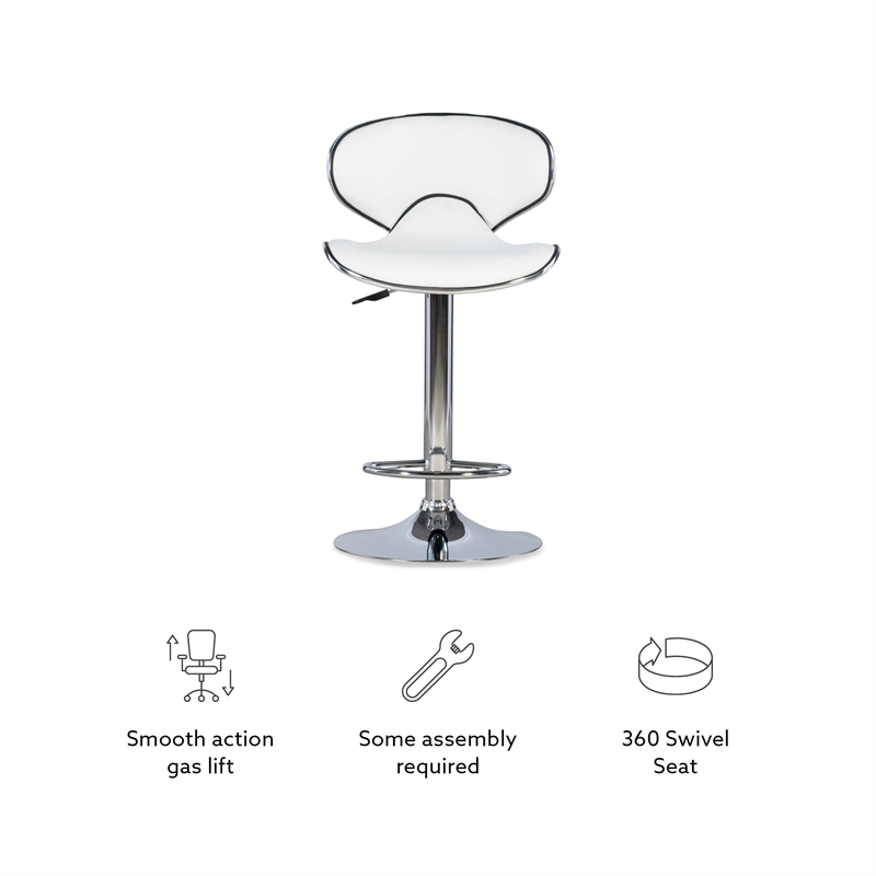 Linon Adjustable Faux Leather & Metal Swivel Barstool in White/Chrome