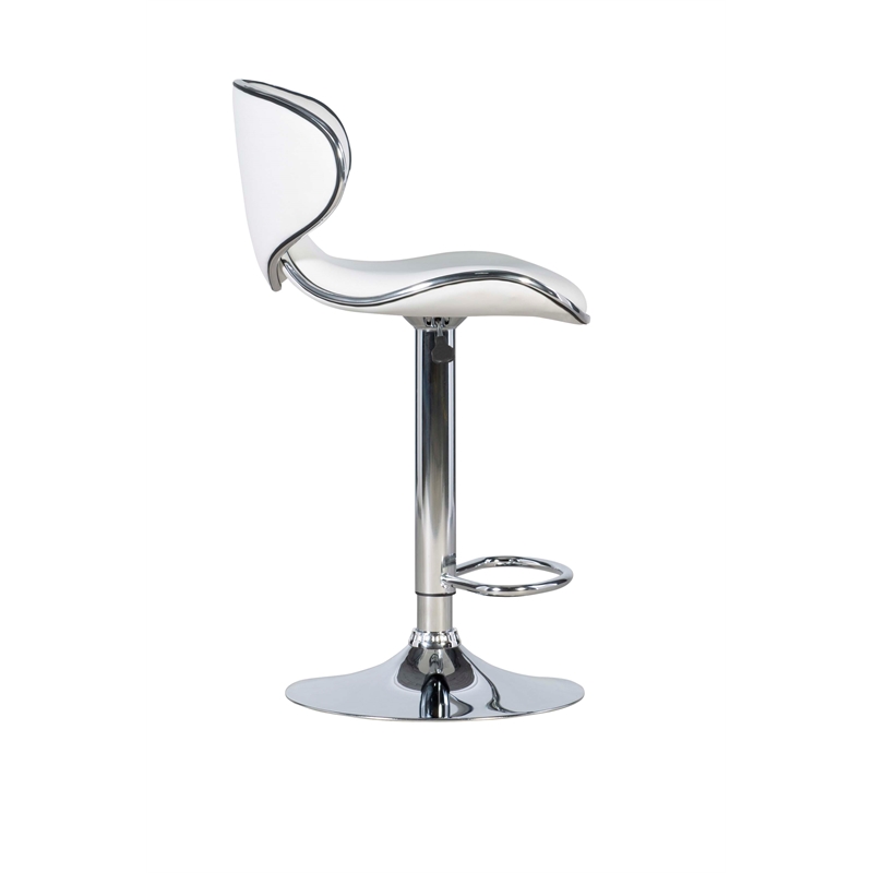 Linon Adjustable Faux Leather & Metal Swivel Barstool in White/Chrome