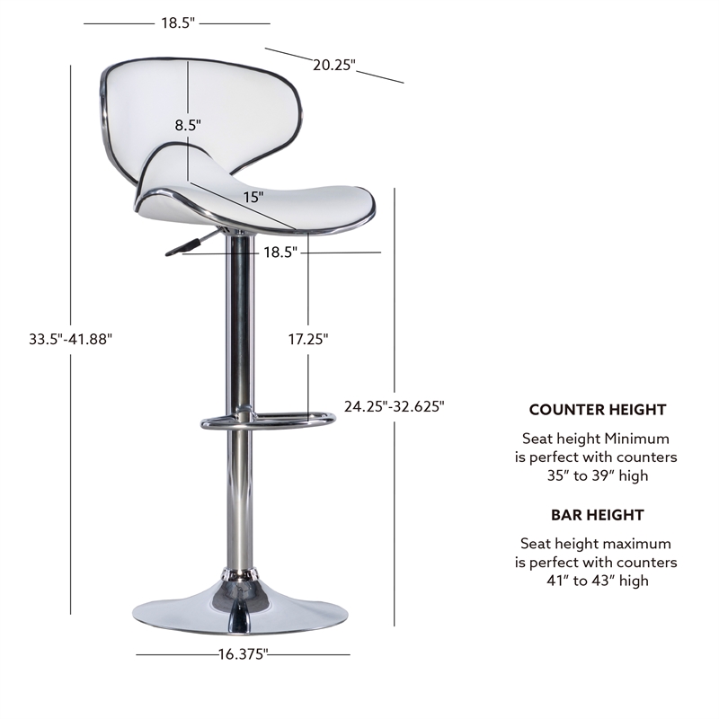 Linon Adjustable Faux Leather & Metal Swivel Barstool in White/Chrome