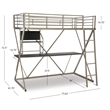 Linon Henley Student Loft Metal Twin Bed Lower Desk Unit in Pewter Finish