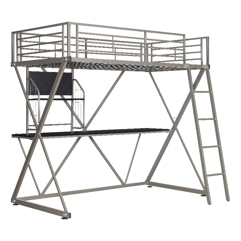 Linon Henley Student Loft Metal Twin Bed Lower Desk Unit in Pewter Finish