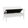 Linon Elliana Storage Bench Beige Padded Seat Cutout Back Design in White Wood