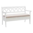 Linon Elliana Storage Bench Beige Padded Seat Cutout Back Design in White Wood