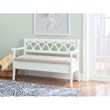 Linon Elliana Storage Bench Beige Padded Seat Cutout Back Design in White Wood