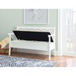 Linon Elliana Storage Bench Beige Padded Seat Cutout Back Design in White Wood