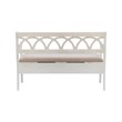 Linon Elliana Storage Bench Beige Padded Seat Cutout Back Design in White Wood