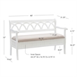 Linon Elliana Storage Bench Beige Padded Seat Cutout Back Design in White Wood