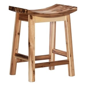Linon Dale Saddle 24&quot Wood Counter Stool in Light Natural Brown