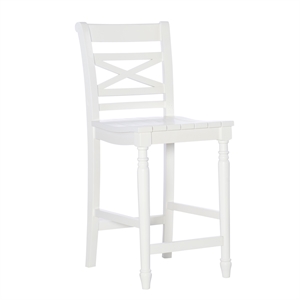 Linon Asher 24.25&quot Wood Farmhouse Counter Stool with X Back Plank Seat in White