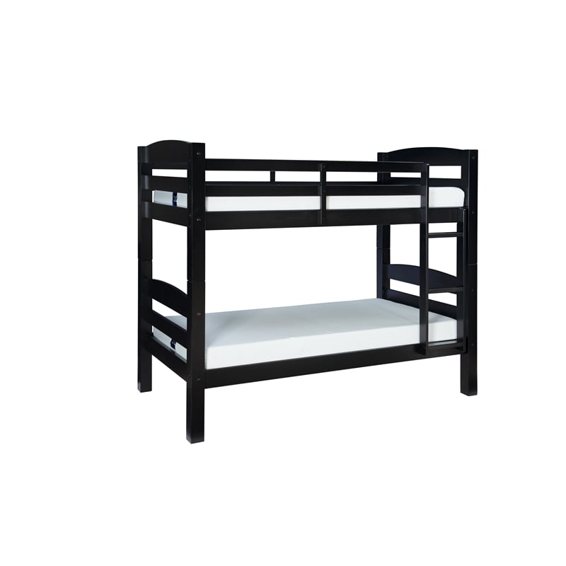 Linon Levi Twin over Twin Wood Bunk Bed in Black