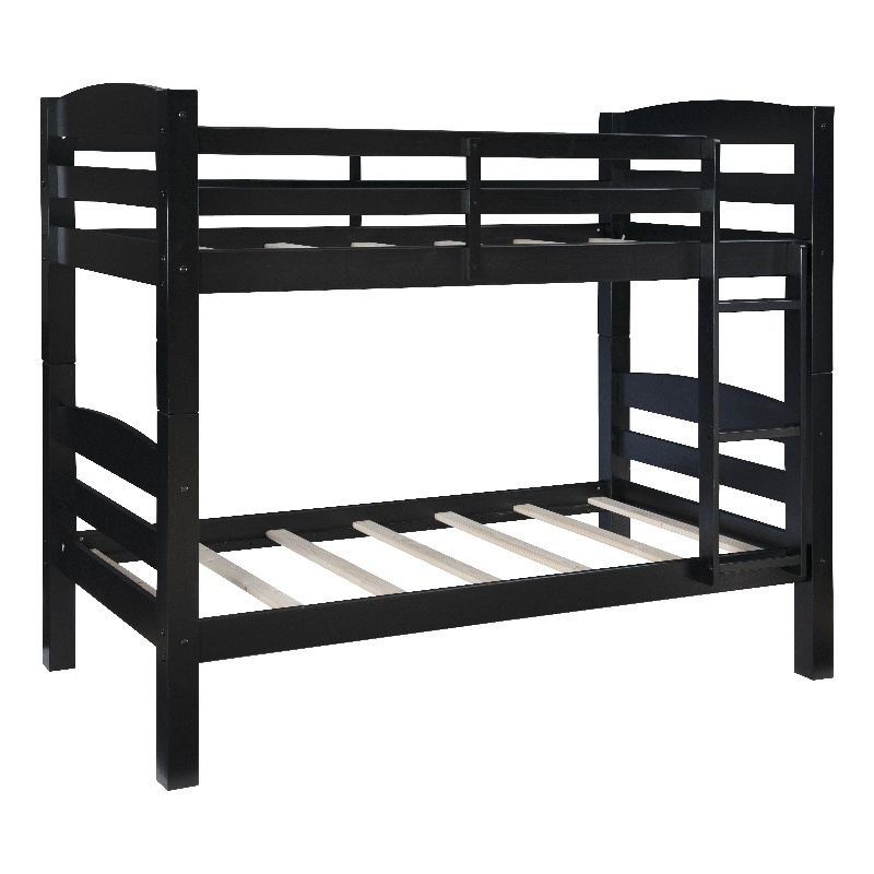 Linon Levi Twin over Twin Wood Bunk Bed in Black