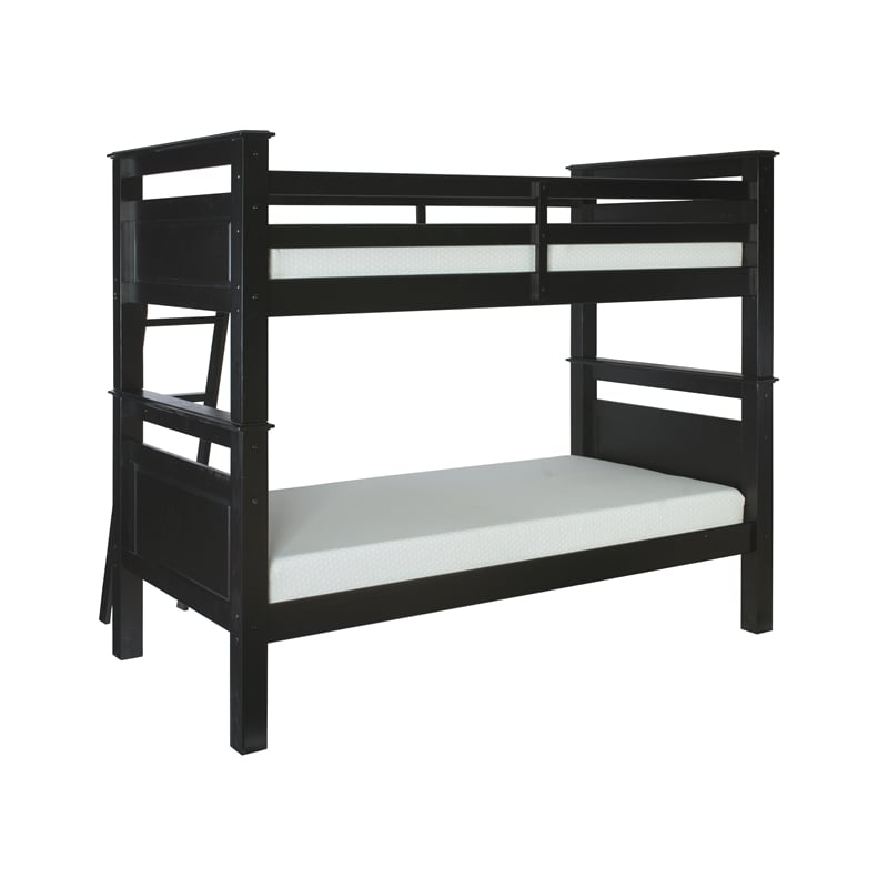 Linon Beckett Twin over Twin Pine Wood Bunk Bed Heavy Duty Wood Slats in Black