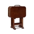 Linon Burke Wood 5 Piece Oversized Tray Table Set Chrome Handle in Dark Cherry