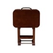 Linon Burke Wood 5 Piece Oversized Tray Table Set Chrome Handle in Dark Cherry