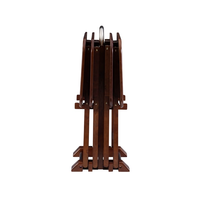 Linon Burke Wood 5 Piece Oversized Tray Table Set Chrome Handle in Dark Cherry