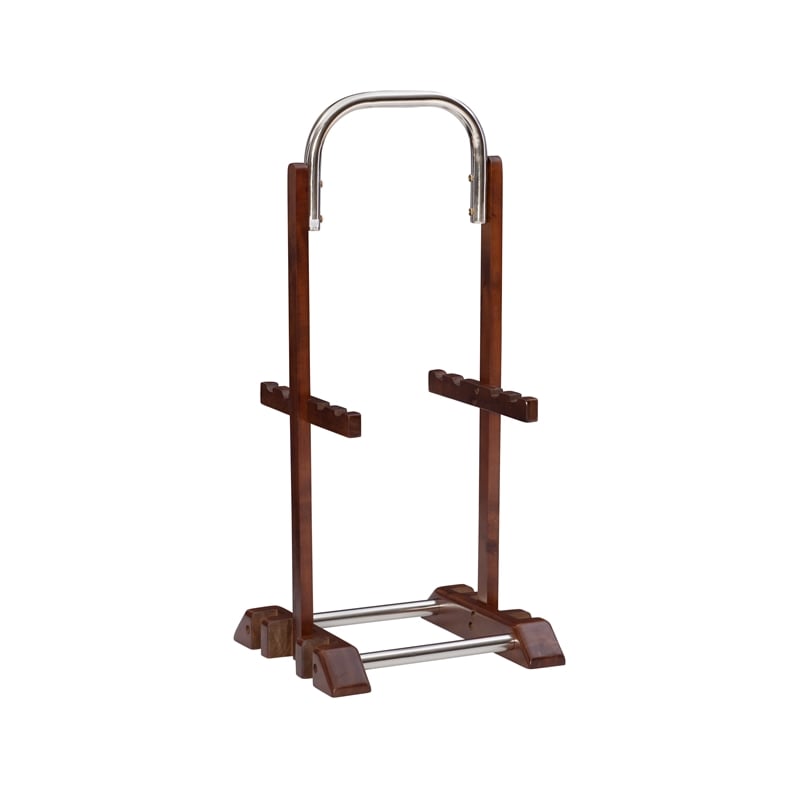 Linon Burke Wood 5 Piece Oversized Tray Table Set Chrome Handle in Dark Cherry